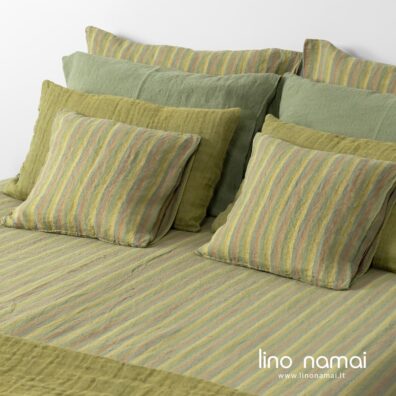 Žalias dryžuotas lininis pagalvės užvalkalas
