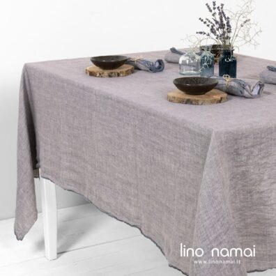 Lininė skalbto audinio staltiesė rusvai violetinė