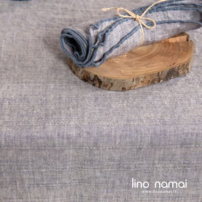 Rusvai violetinė lininė staltiesė su ažūriniais dryžiais