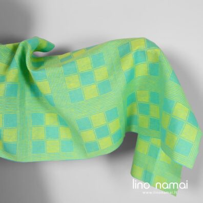 Puslininis audinys mėlynai-geltonai languotas