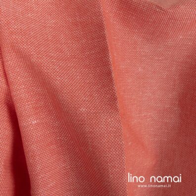 Puslininis audinys raudonas raštuotas drabužiams, namų tekstilei siūti