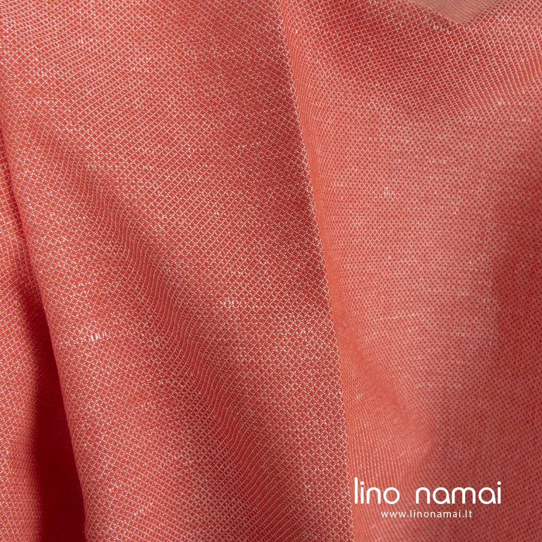 Puslininis audinys raudonas raštuotas drabužiams, namų tekstilei siūti