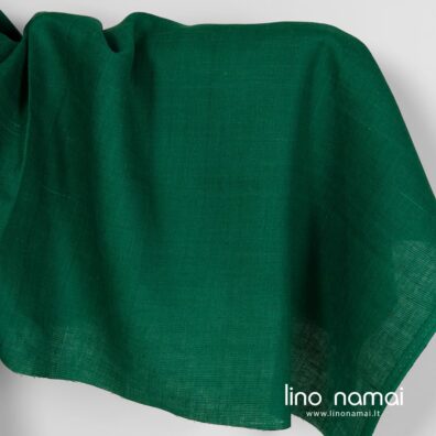 Lininis žalias audinys baltais dryžiukais