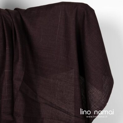 Lininis audinys tamsiai raudonas baltais dryžiukais