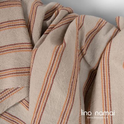 Rusvas 270cm pločio lino-medvilnės audinys rudais dryžiais