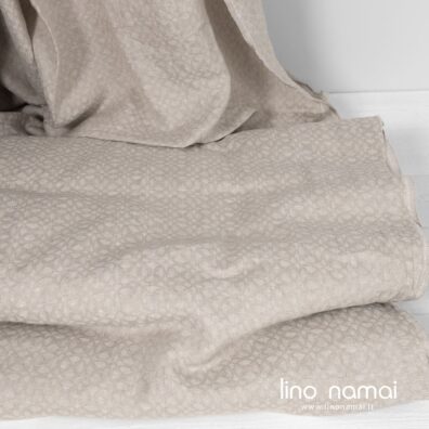 Rusvai pilkas lino-vilnos audinys geometriniu raštu