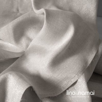 Lininis pilkas raštuotas blizgantis audinys drabužiams, namų tekstilei