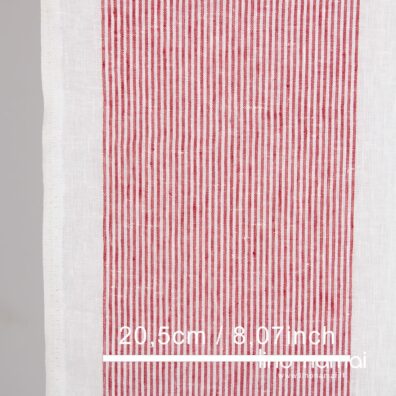 Baltas rankšluostinis lininis audinys raudonai dryžuotas