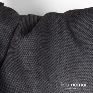 Lino audinys juodais, pilkais dryžiais drabužiams, namų tekstilei