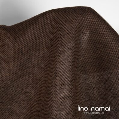 Lininis audinys rudais dryžiais drabužiams, namų tekstilei siūti