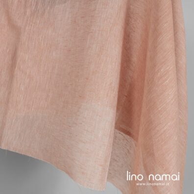 Permatomas persikinės spalvos lino audinys šalikams, užuolaidoms