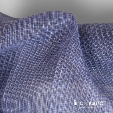 Lininis audinys permatomas violetiniais langeliais šalikams, užuolaidoms