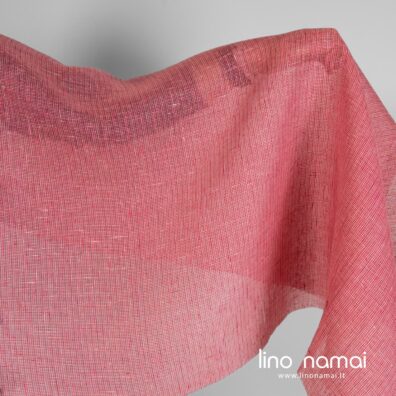 Lininis audinys permatomas rožiniais langeliais