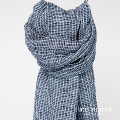 Lininis mėlynas šalikas smulkiai languotas