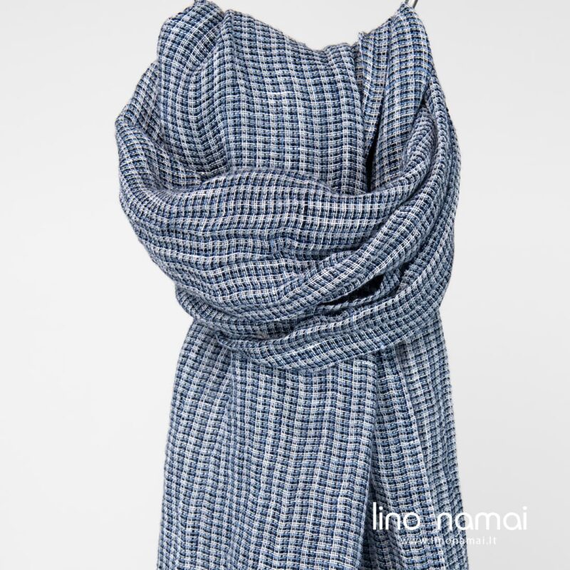 Lininis mėlynas &scaron;alikas smulkiai languotas