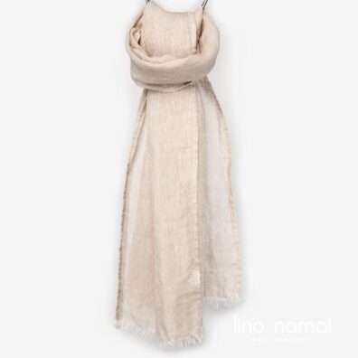 Lininis šalikas, kurio audinys iš šviesiai rudų ir kreminės spalvos verpalų