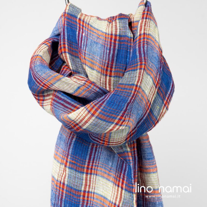 Lininis mėlynas &scaron;alikas dideliais langeliais