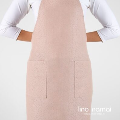 Lininė rausva prijuostė su kišenėmis priekyje