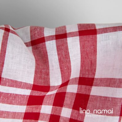 Raudonai languotas 100% lino audinys