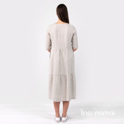 Lininė pilka suknelė, nugaros pusė