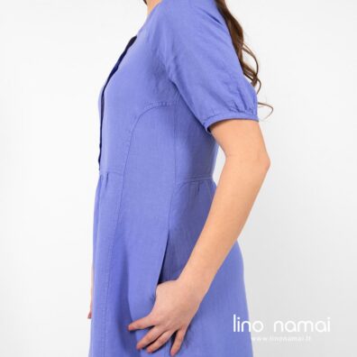 Lininė violetinė suknelė su kišenėmis