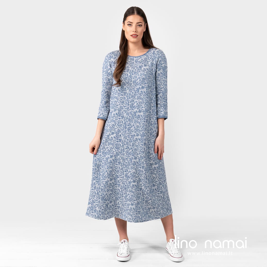 Lininė gėlėta suknelė