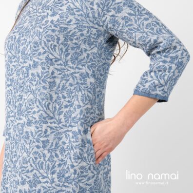 Lininė gėlėta suknelė su kišenėmis