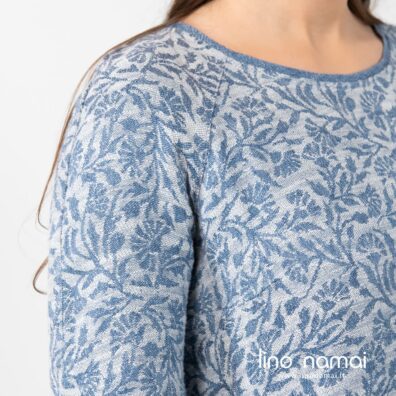 Suknelė iš gėlėto žakardinio lino-medvilnės sudėties audinio