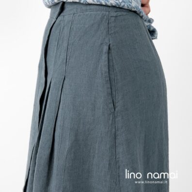 Lininis melsvai pilkas sijonas su klostėmis šonuose