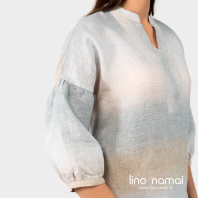 Lininė dryžuota palaidinė su pūstomis 3/4 rankovėmis