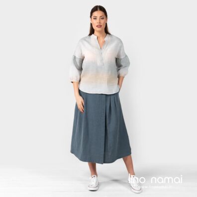 Lininė dryžuota palaidinė su V formos iškirpte