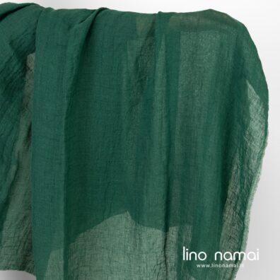 Lininis audinys žalias permatomas skalbtas