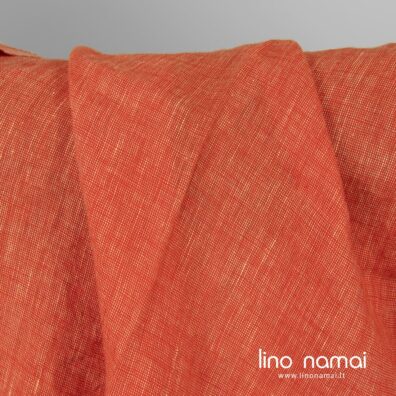 Minkštas, švelnus, specialiai skalbtas lino audinys raudonas melanžinis