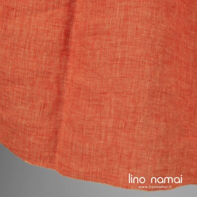 Lininis audinys raudonas melanžinis, skalbtas, drabužiams, namų tekstilei siūti