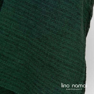 Lininis audinys žaliai juodas raštuotas tinka drabužiams ir namų tekstilei siūti