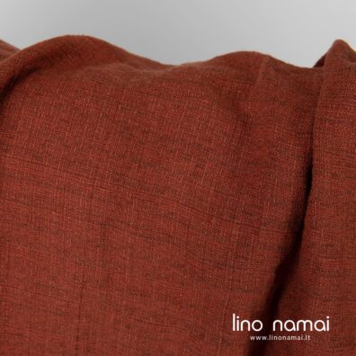 Minkštas, švelnus, specialiai skalbtas rudai raudonas lino audinys