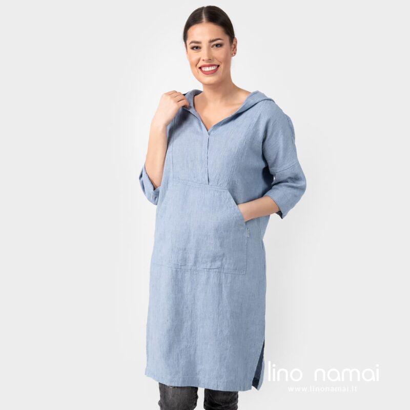 Lininė mėlyna suknelė