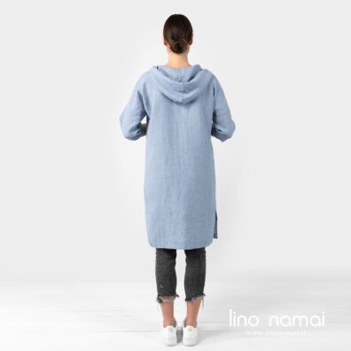 Lininė mėlyna suknelė su gobtuvu