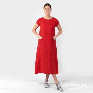 Lininė raudona suknelė