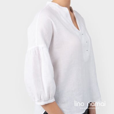 Lininė palaidinė ryškiai balta, su 3/4 rankovėmis