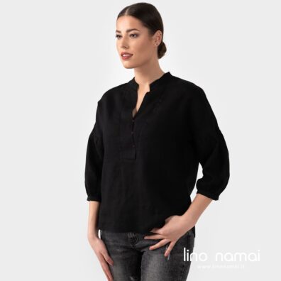 Juoda palaidinė iš minkšto švelnaus skalbto lino