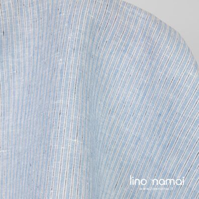 Melsvai dryžuotas 100% lino audinys