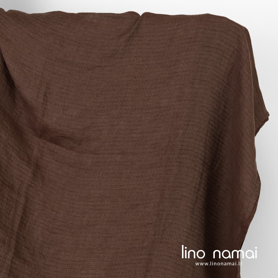 Lininis audinys rudas raštuotais dryžiais skalbtas