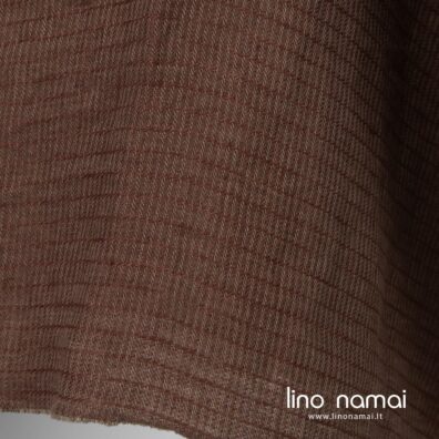 Lininis audinys rudas raštuotais dryžiais skalbtas, minkštas, švelnus