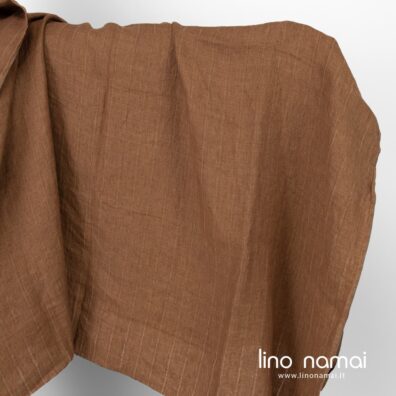 Lininis audinys dryžuotas rudas skalbtas