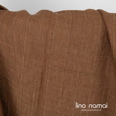 Lininis audinys dryžuotas rudas skalbtas minkštas švelnus