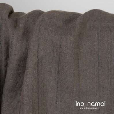Lininis audinys dryžuotas pilkai rudas skalbtas minkštas švelnus