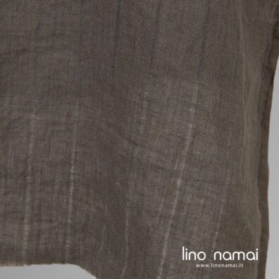 Lininis audinys dryžuotas pilkai rudas skalbtas drabužiams ir namų tekstilei siūti
