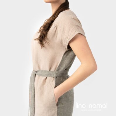 Lininė rusva suknelė su kišenėmis