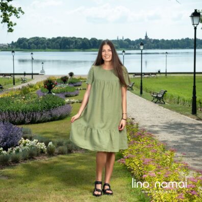 Lininė žalsva laisvo silueto suknelė SAVANA